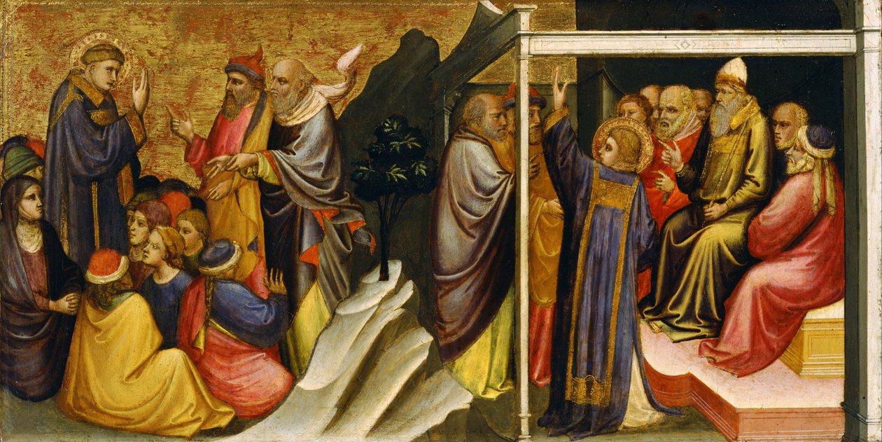 Predella Panel: Den hellige Stefan foran ypperstepresten og de eldste i Sanhedrinet av Mariotto di Nardo
