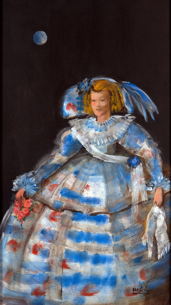 Menina med blå måne (olje og akryl på lerret) av Marisa Leon