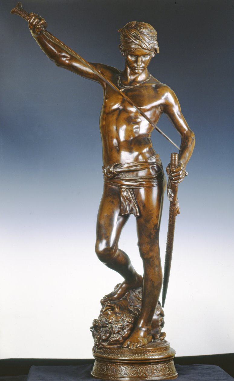 David med hodet til Goliat, ca. 1872 (bronse med mørkebrun patina) av Marius Jean Antonin Mercie
