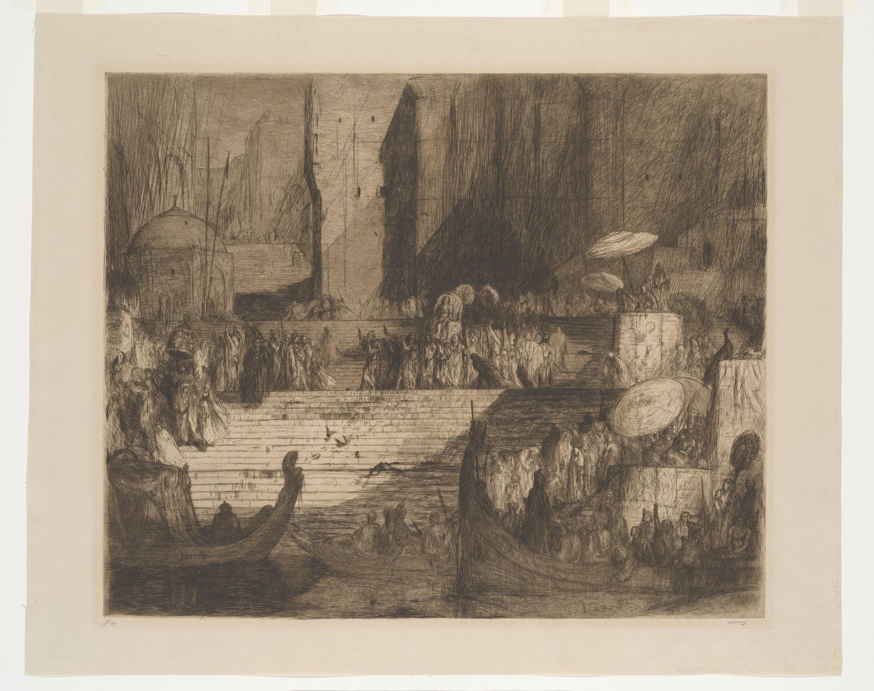 En begravelse på Ganges av Marius Bauer (signed by artist)