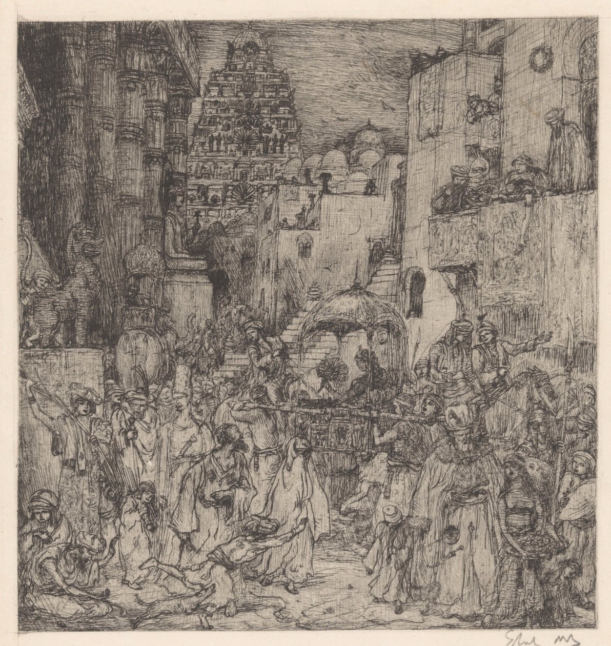 Folkemengden fylte gatene med alvorlig glede av Marius Bauer (signed by artist)