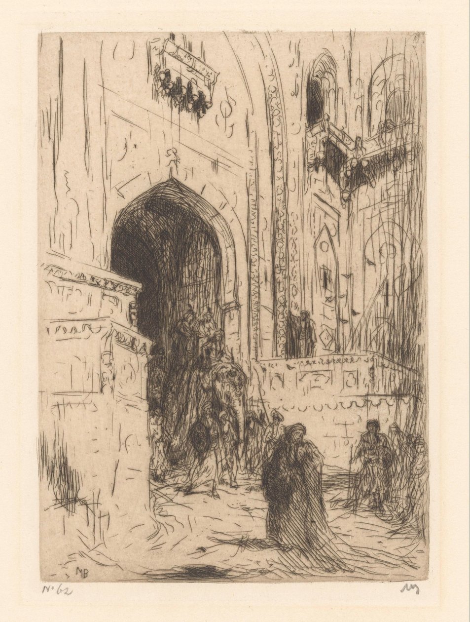 Inngangsporten til et palass i Delhi av Marius Bauer (signed by artist)