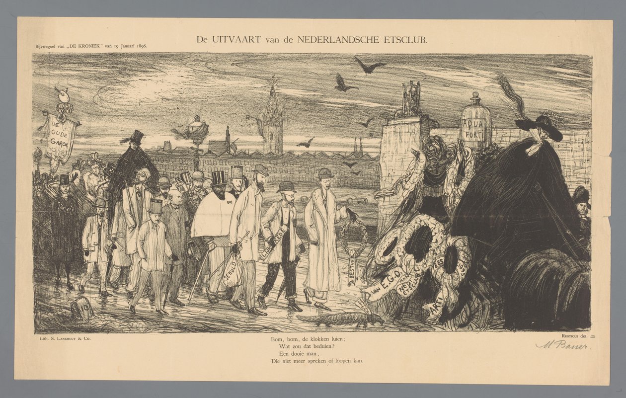 Begravelsen til den nederlandske etseklubben (tittel på objekt) av Marius Bauer