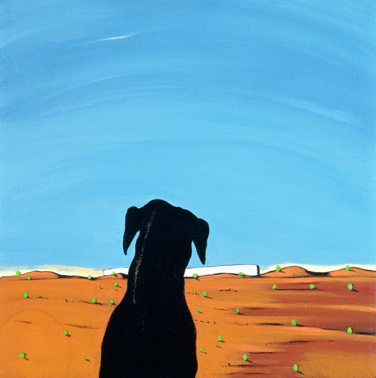 Black Dog i Chestertown, 1998 (akryl på lerret) av Marjorie Weiss