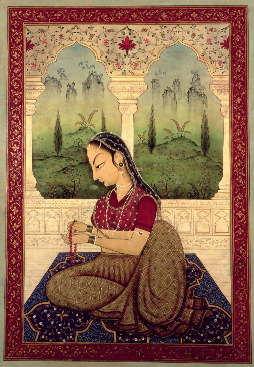 Lady Making a Garland (tempera og olje på panel) av Mark Briscoe