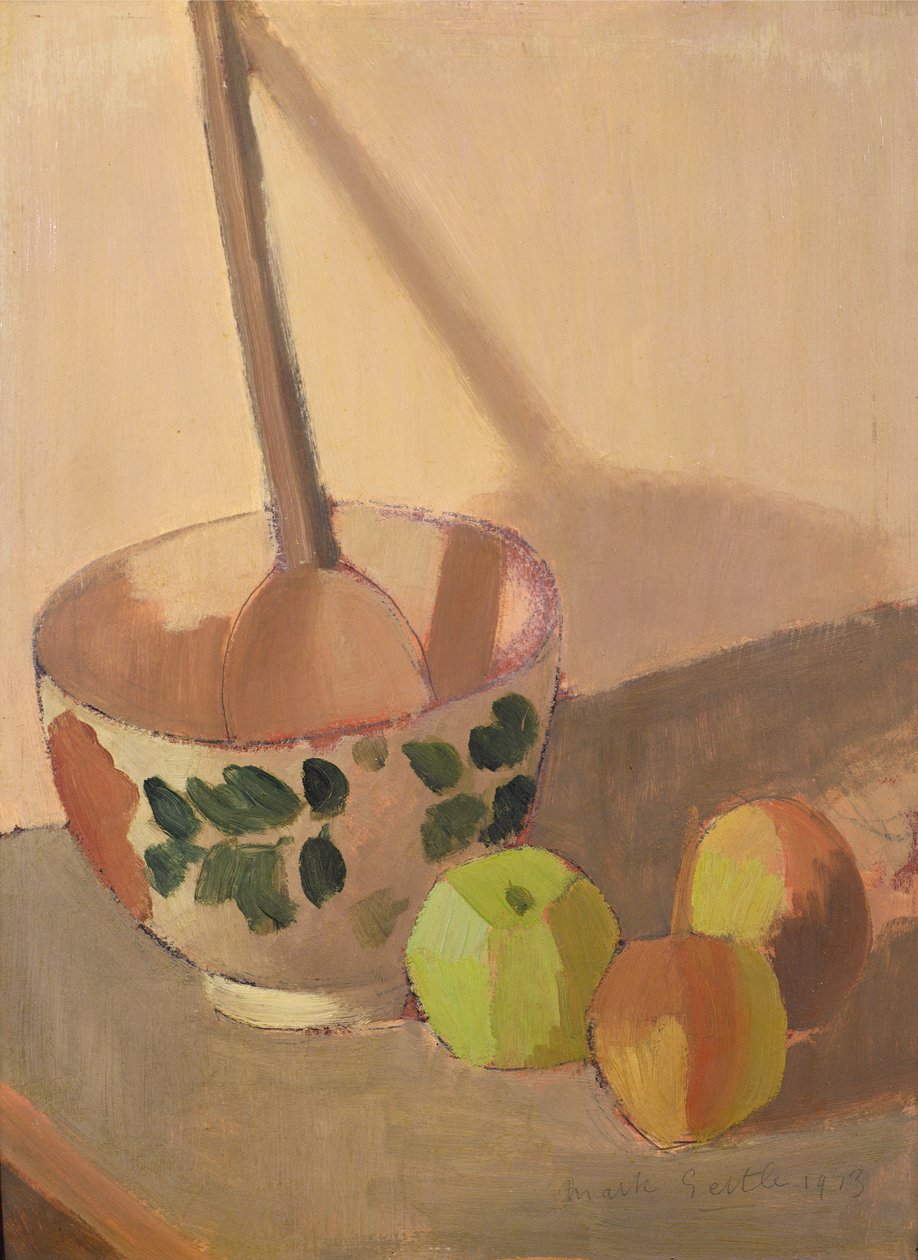 Stilleben med epler og en blandeskål, 1913 (panel) av Mark Gertler