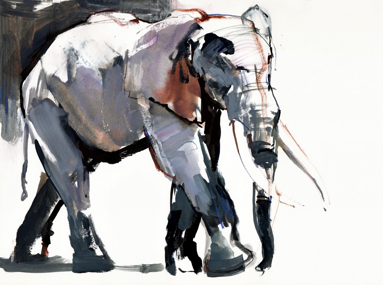African Elephant, 2012, (blandet media på papir) av Mark Adlington