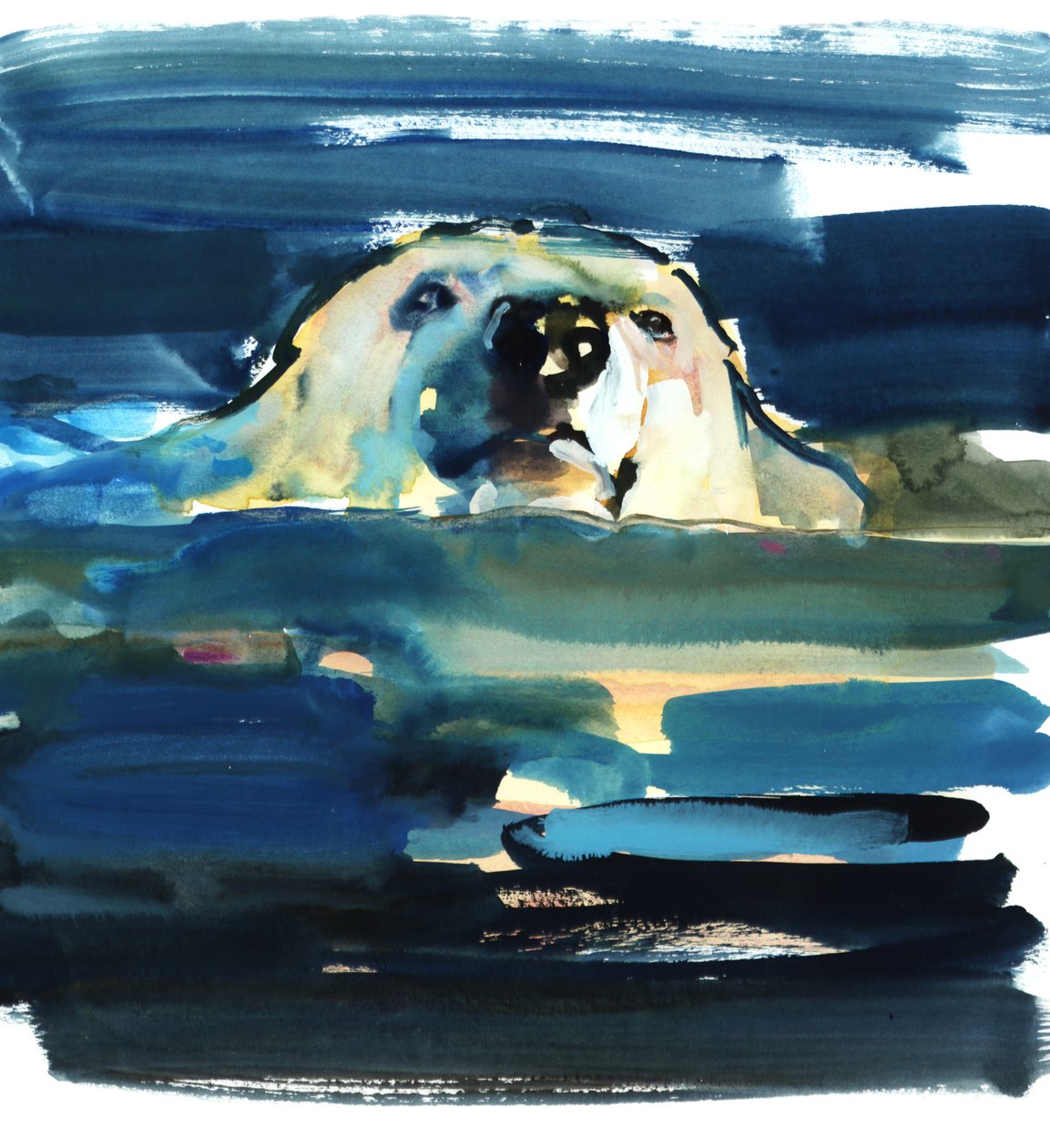 Arctic Swim, 2016, (akvarell på papir) av Mark Adlington