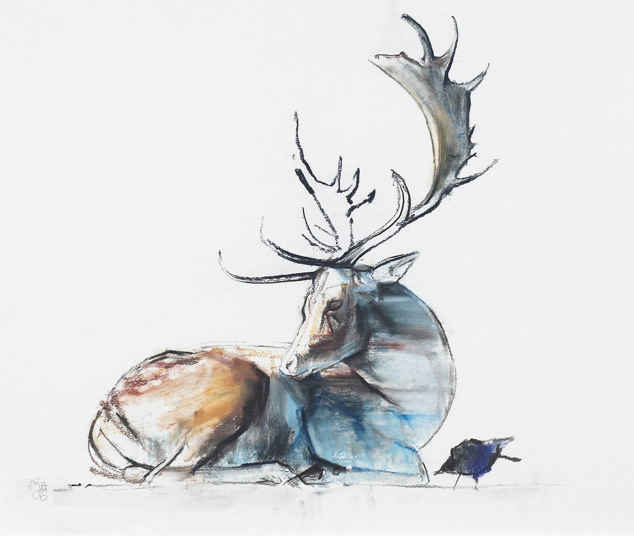 Buck and Bird, 2006 (charcoal und conte på papir) av Mark Adlington