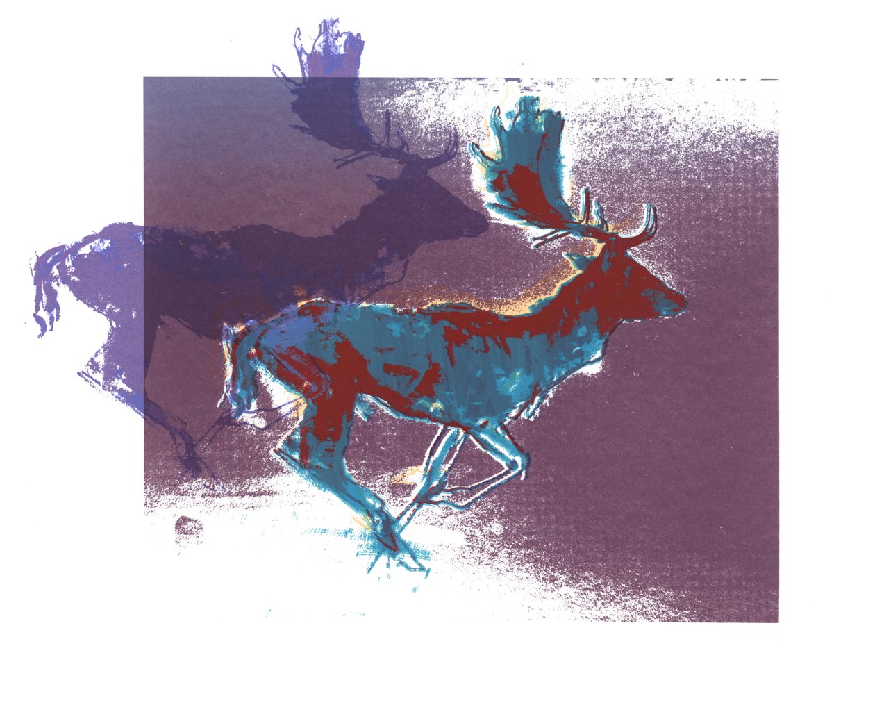 Fallow Bucks (blått, lilla), 2015, (skjermtrykk) av Mark Adlington
