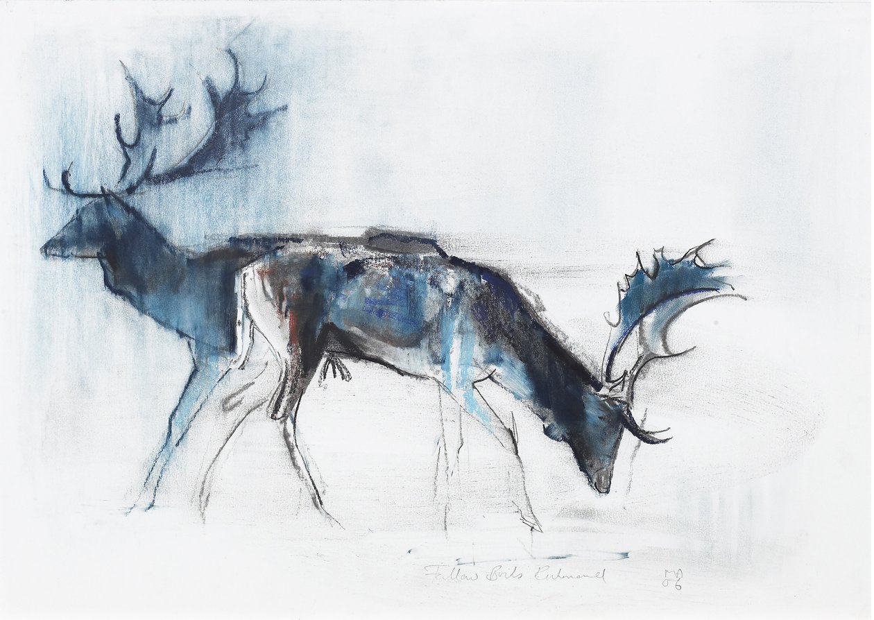 Fallow Bucks, Richmond, 2006 (kull und conte på papir) av Mark Adlington
