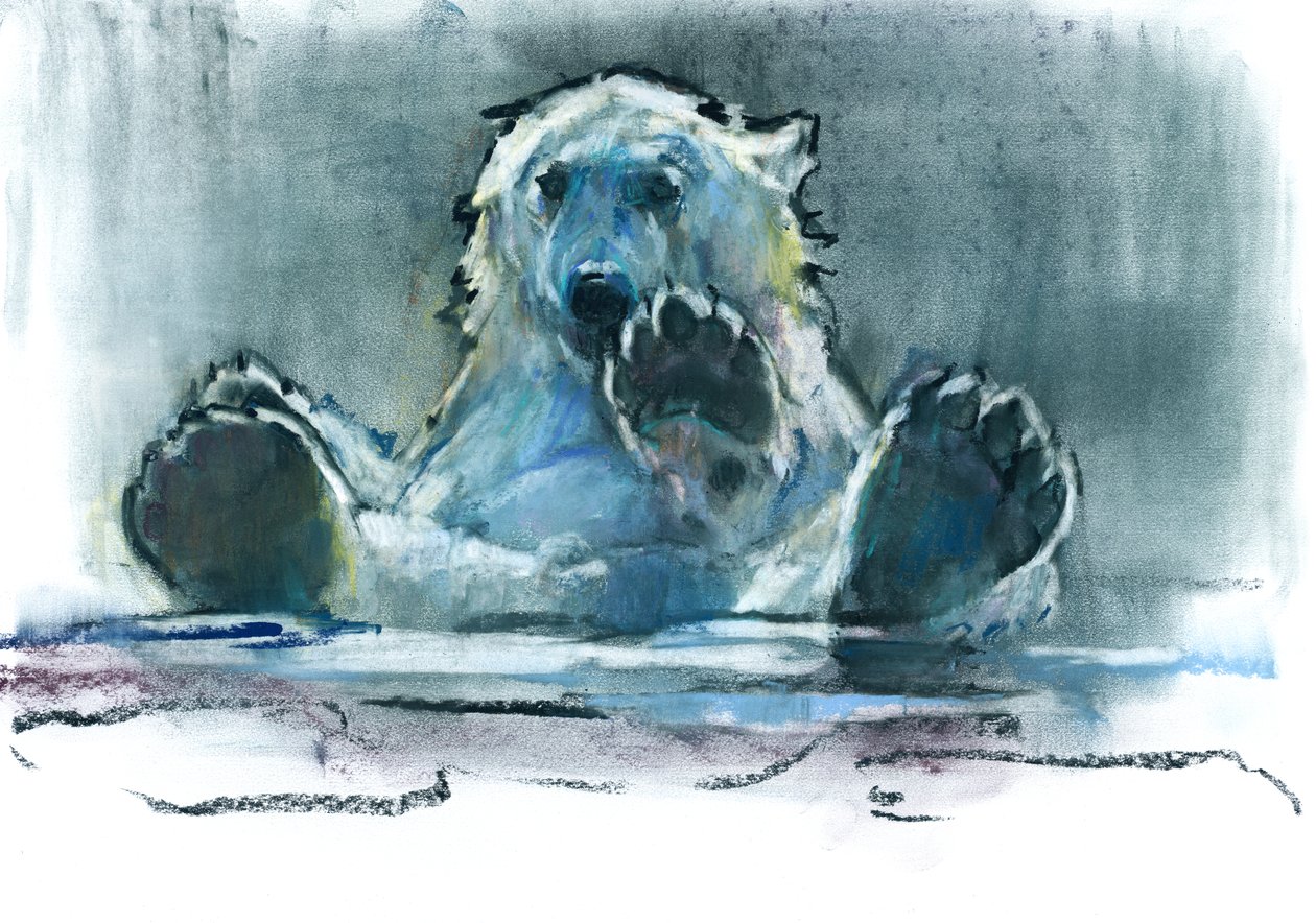 Ice Bath, 2016, (conté og pastell på papir) av Mark Adlington