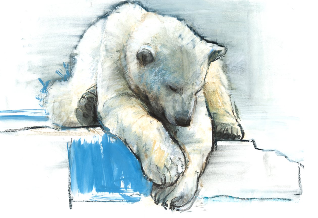 Over the Edge, 2016, (conté og pastell på papir) av Mark Adlington
