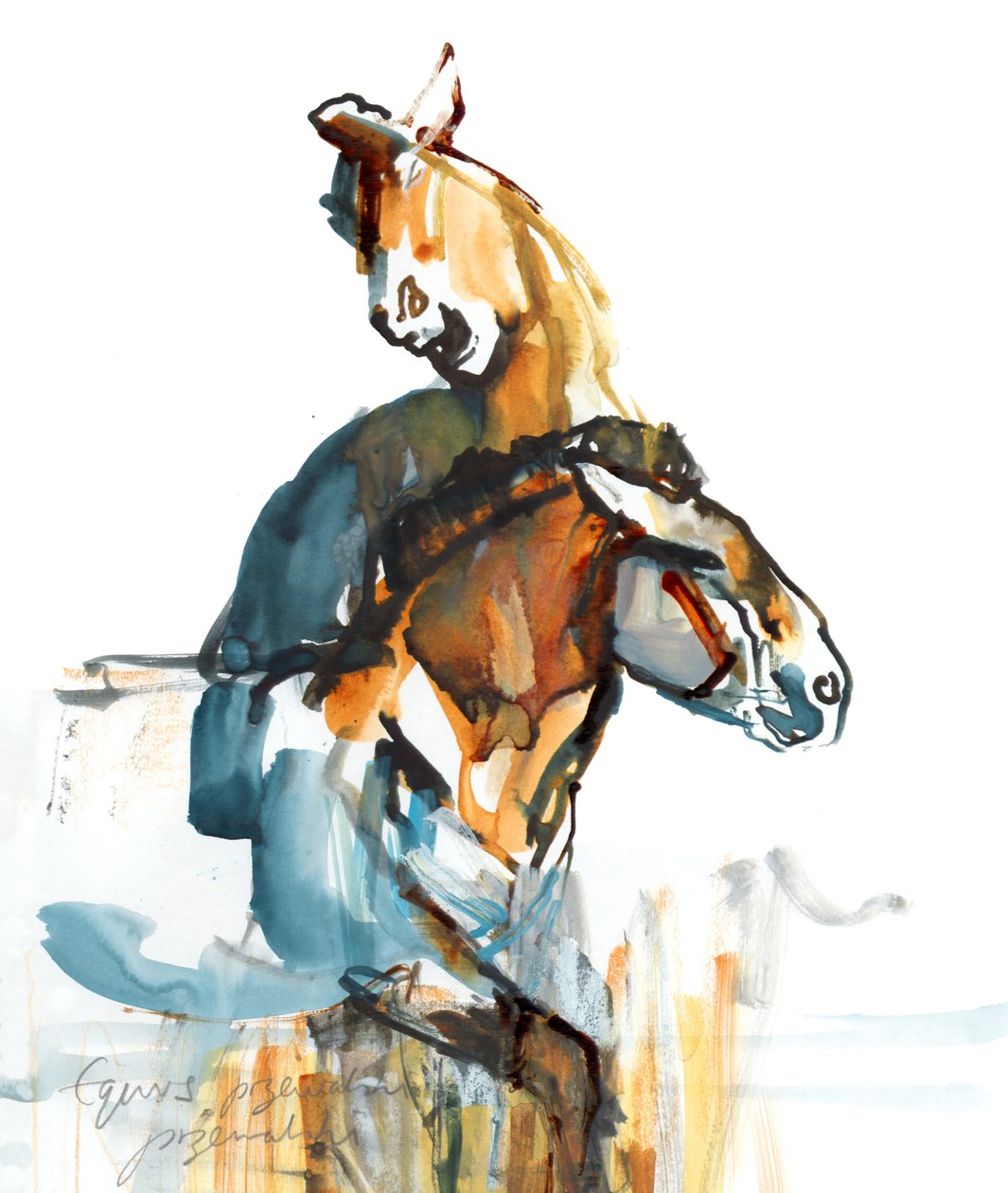 Paleolithic (Przewalski), 2013 (sennelier blekk, akvarell og gouache) av Mark Adlington
