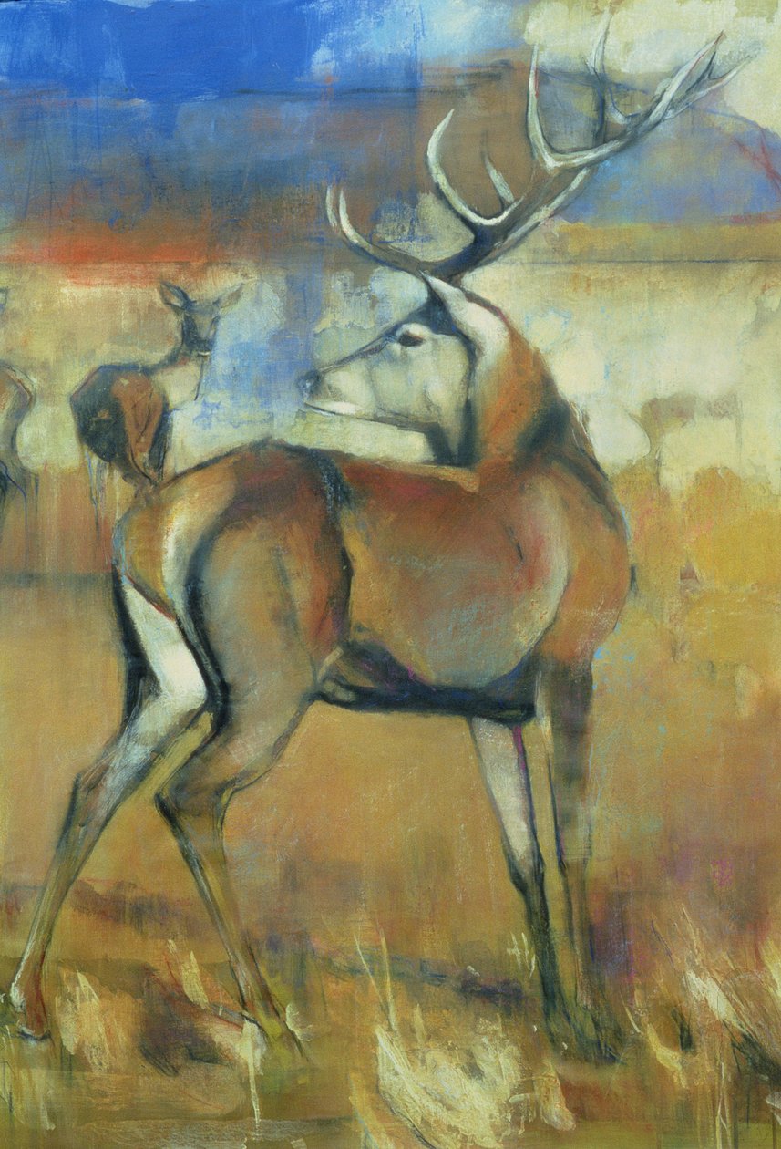 Red Stag, detalj fra Gathering Deer, 1998 blandede medier og collage på papirdetalj av 117689 av Mark Adlington