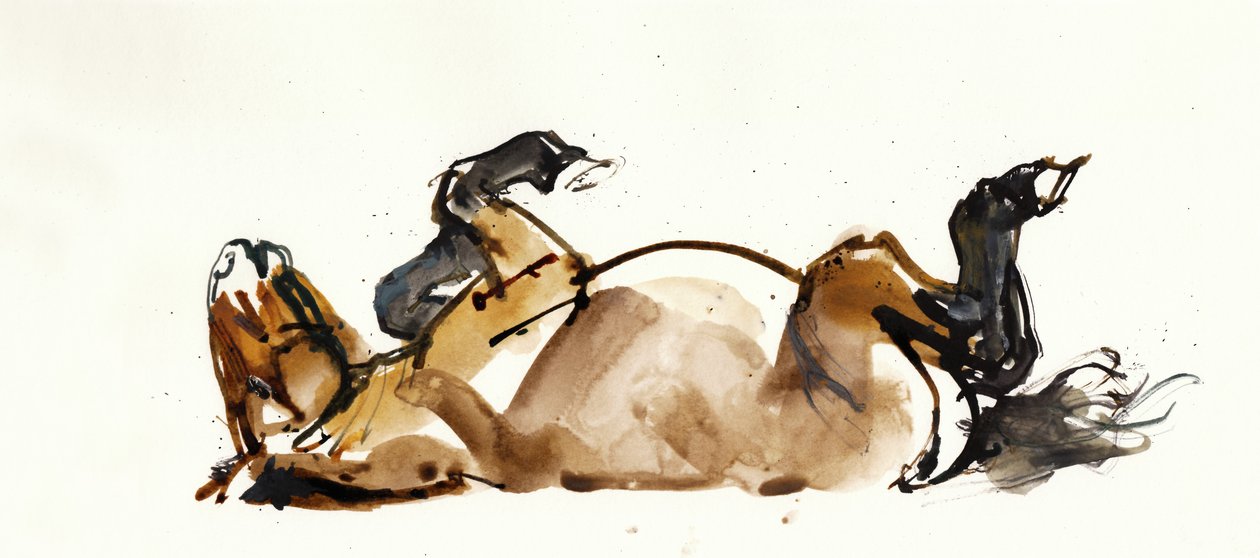 Rolling Horse (Przewalski), 2013 (sennelier blekk, akvarell og gouache) av Mark Adlington