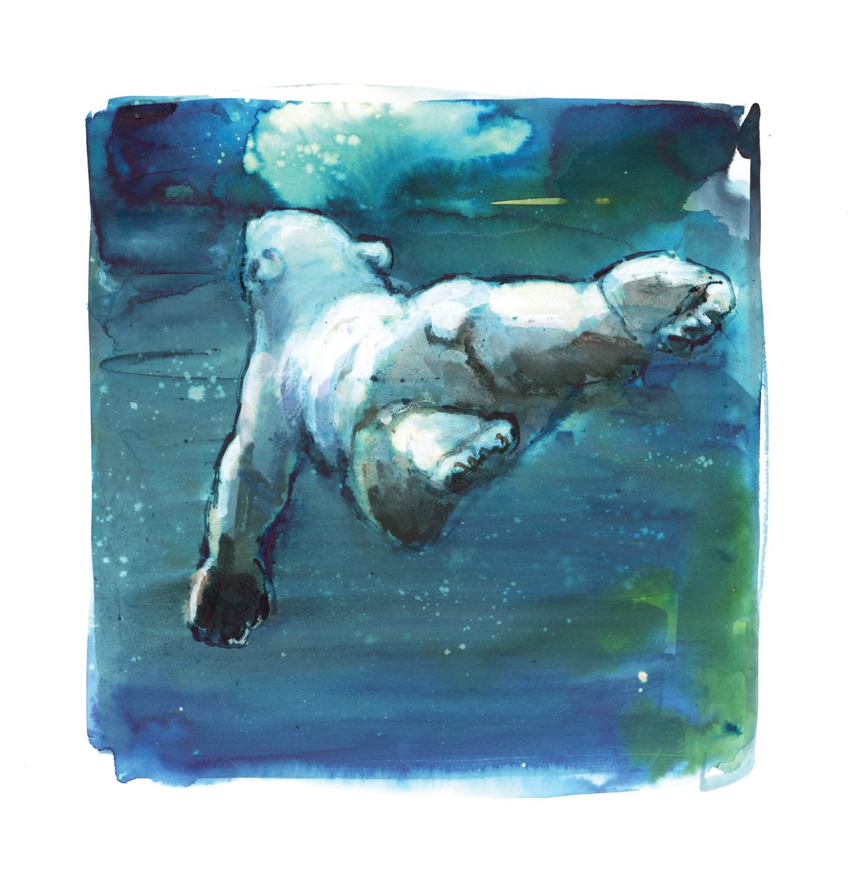 Sub Aqua, 2015, (blandet media på papir) av Mark Adlington