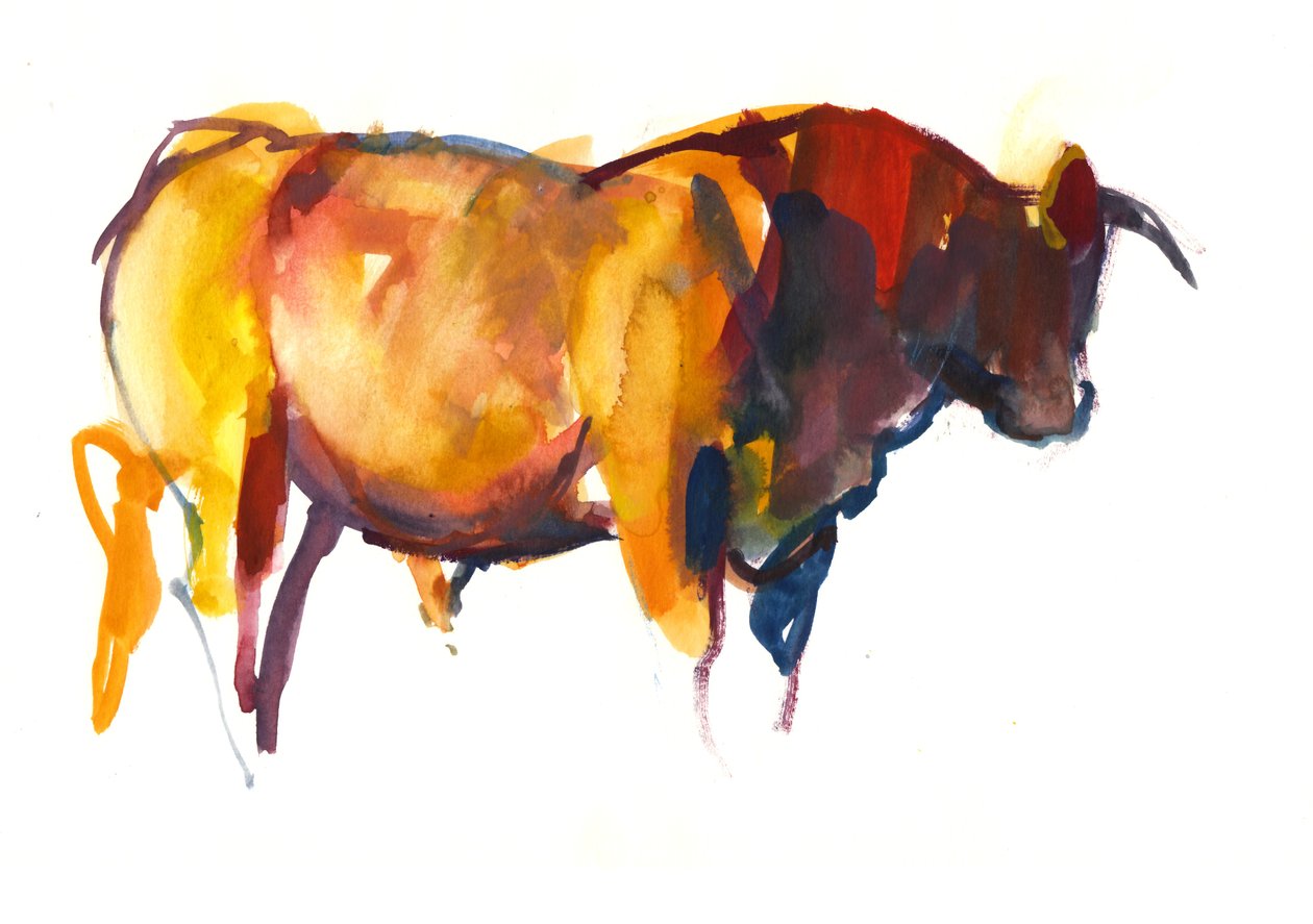 Sunset Bull, 2010 (akvarell og gouache på papir) av Mark Adlington