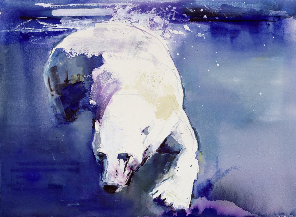 Underwater Bear, 1999 (blandet media på papir) av Mark Adlington