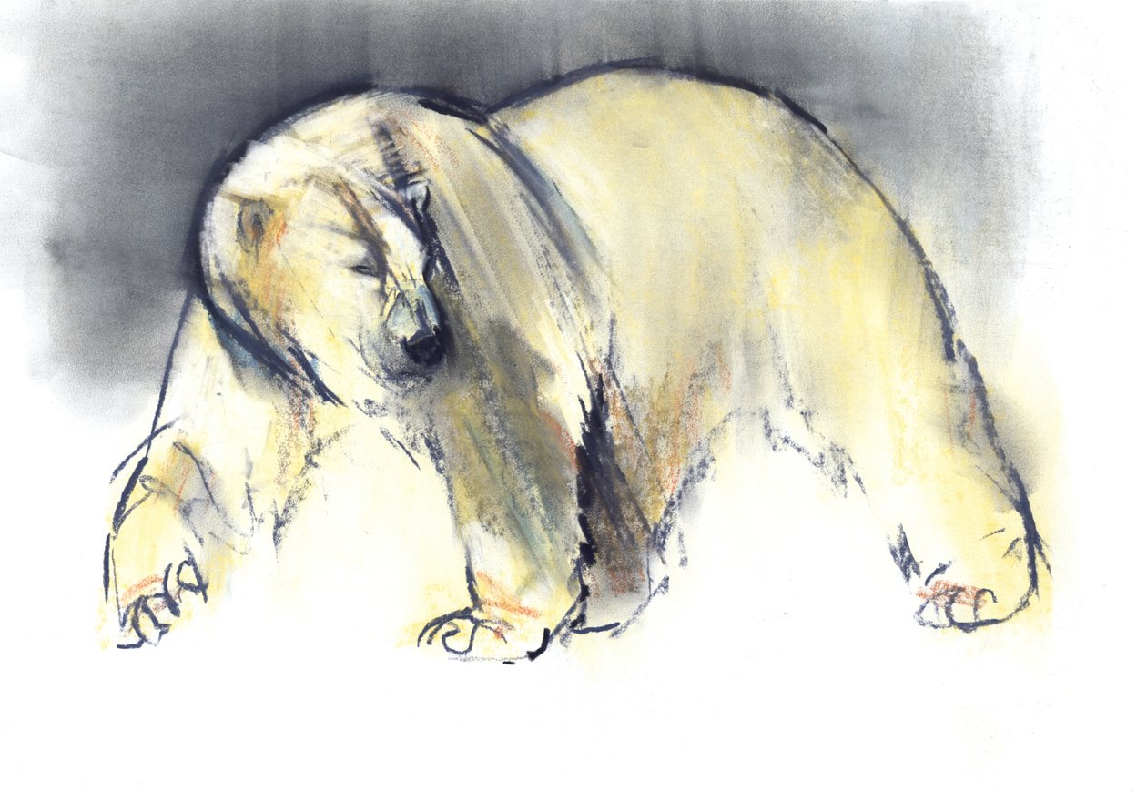 Yellow Ghost, 2016, (conté og pastell på papir) av Mark Adlington