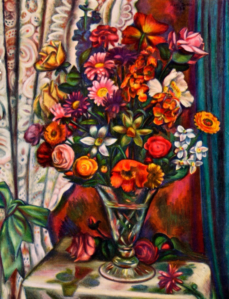Stilleben av blomster i en sølvvase, 1930. av Mark Gertler