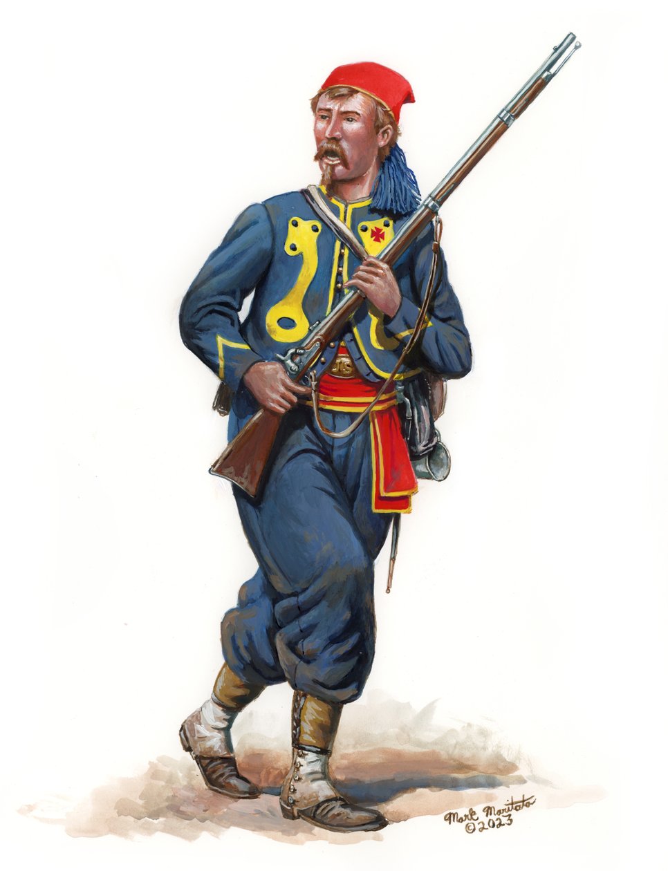 155. Pennsylvania infanteriregiment Zouave 1864, 2023 (akrylgouache på Bristol) av Mark Maritato