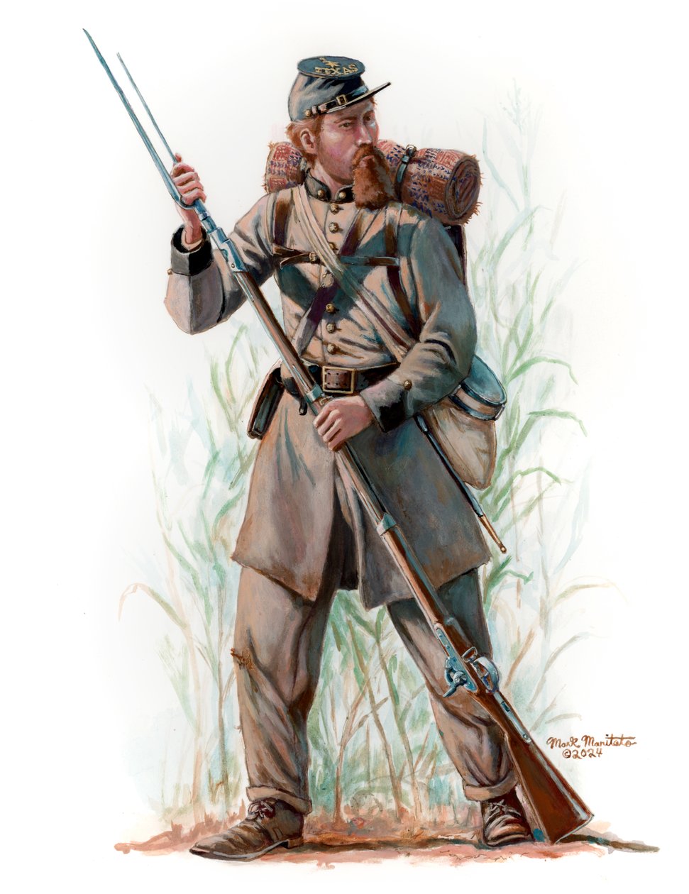 1st Texas Infantry Hoods Texas Brigade 1862, 2024 (akrylgouache på Bristol) av Mark Maritato