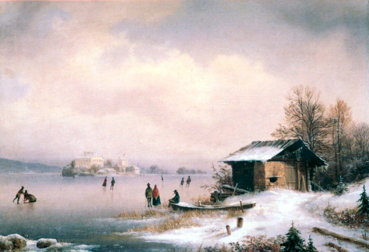 Vinterlandskap, Ljubljana, c1844-1871 av Marko Pernhart