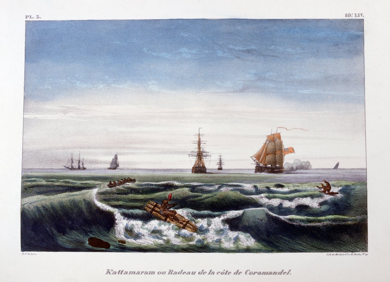 En flåte utenfor kysten av Coromandel, India, 1828. av Marlet et Cie