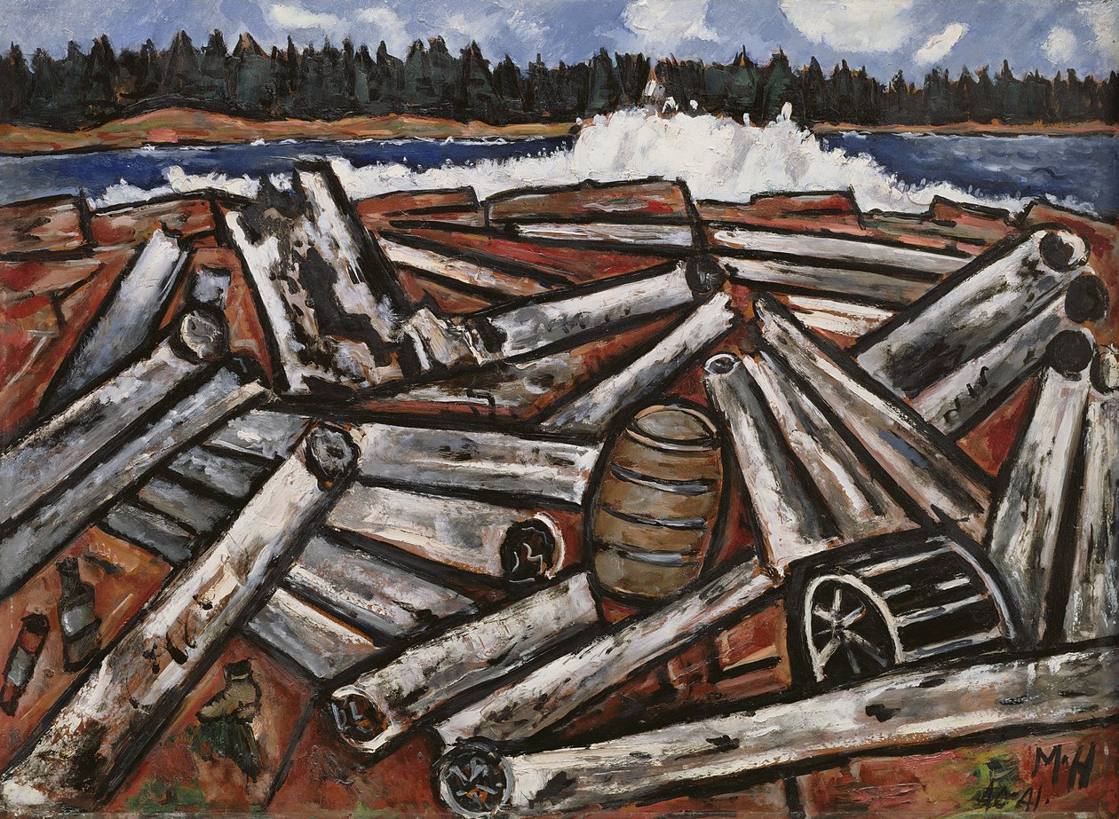 Log Jam, Penobscot Bay, 1940-41 (olje på masonitt) av Marsden Hartley