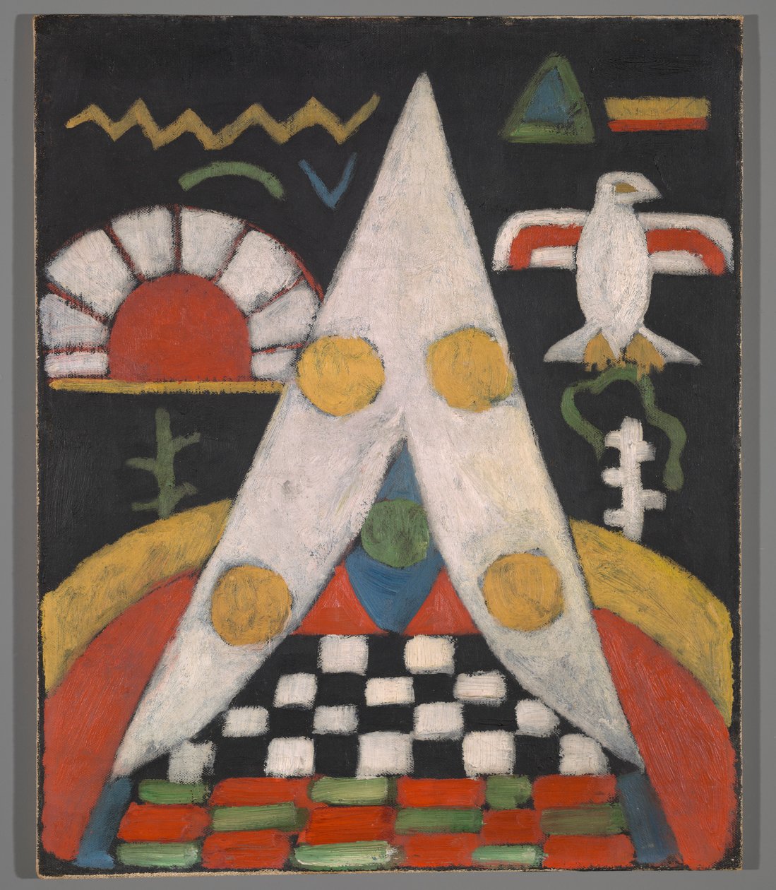 Et abstrakt arrangement av amerikanske indiske symboler av Marsden Hartley