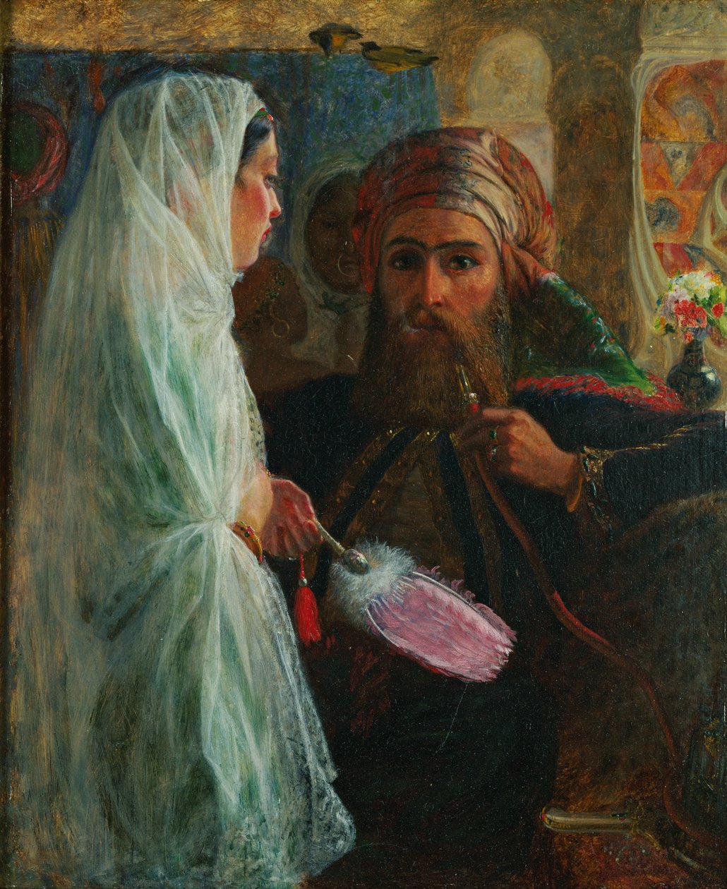 The Hookah Smoker (olje på lerret lagt om bord) av Marshall Claxton