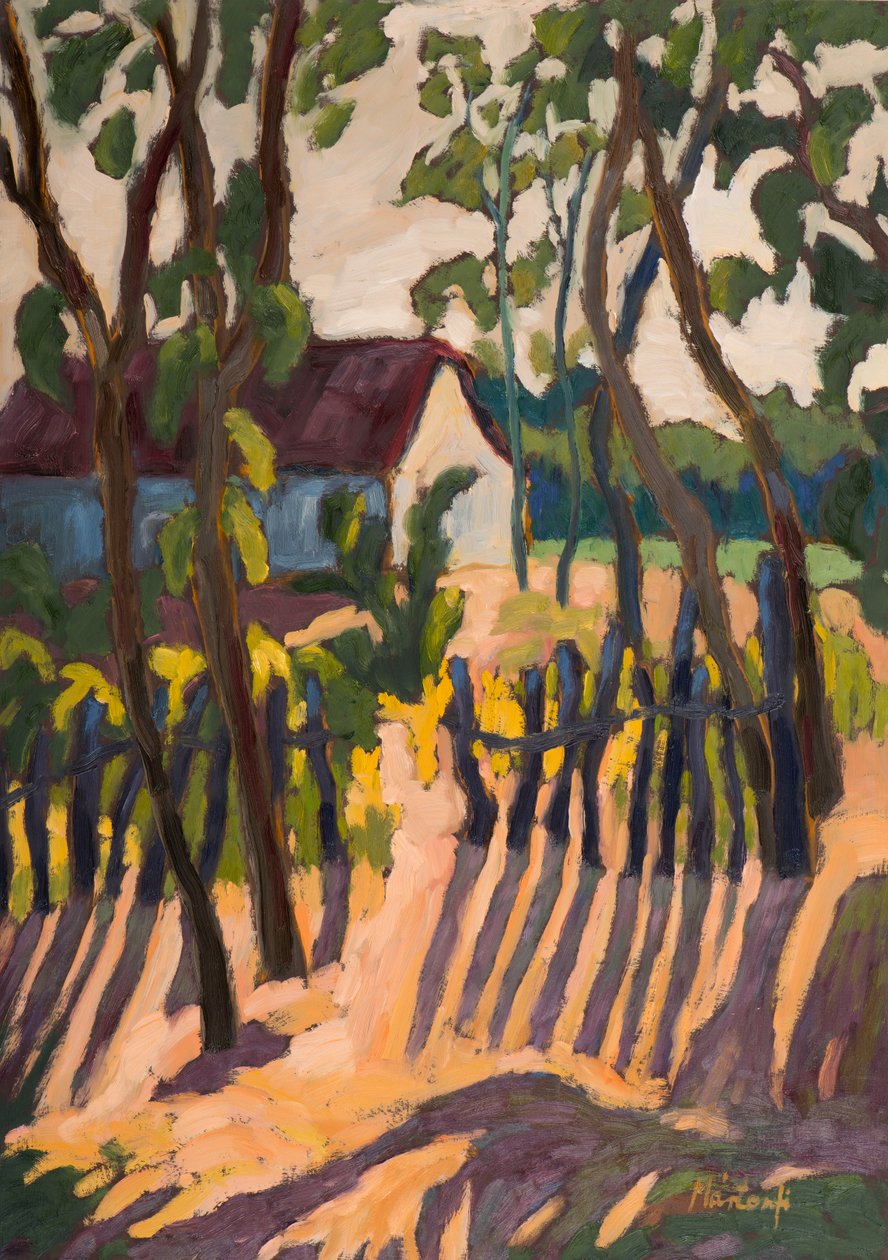 Ramshackle Fence (2011) 70*50, cm olje på bord av Marta Martonfi Benke