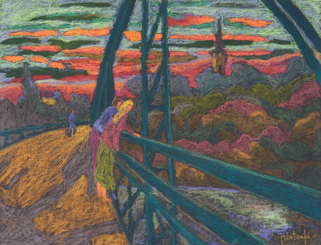 On the Bridge, 2009 (pastell på papir) av Marta Martonfi Benke