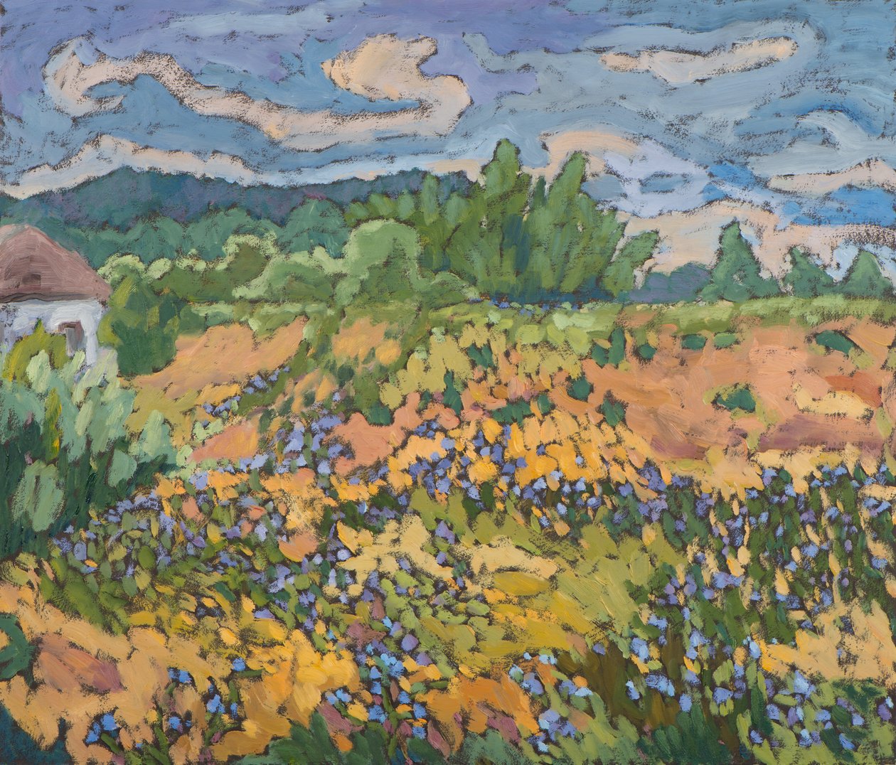 Wild Flowers on the Dyke Bank (2012) 60*70 cm,olje om bord av Marta Martonfi Benke