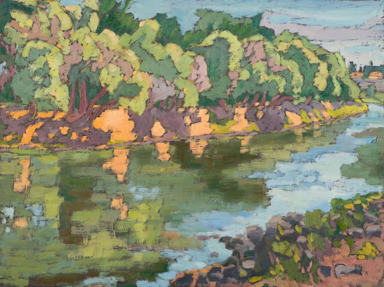 På solsiden av elven Koros, (2012) olje om bord av Marta Martonfi Benke