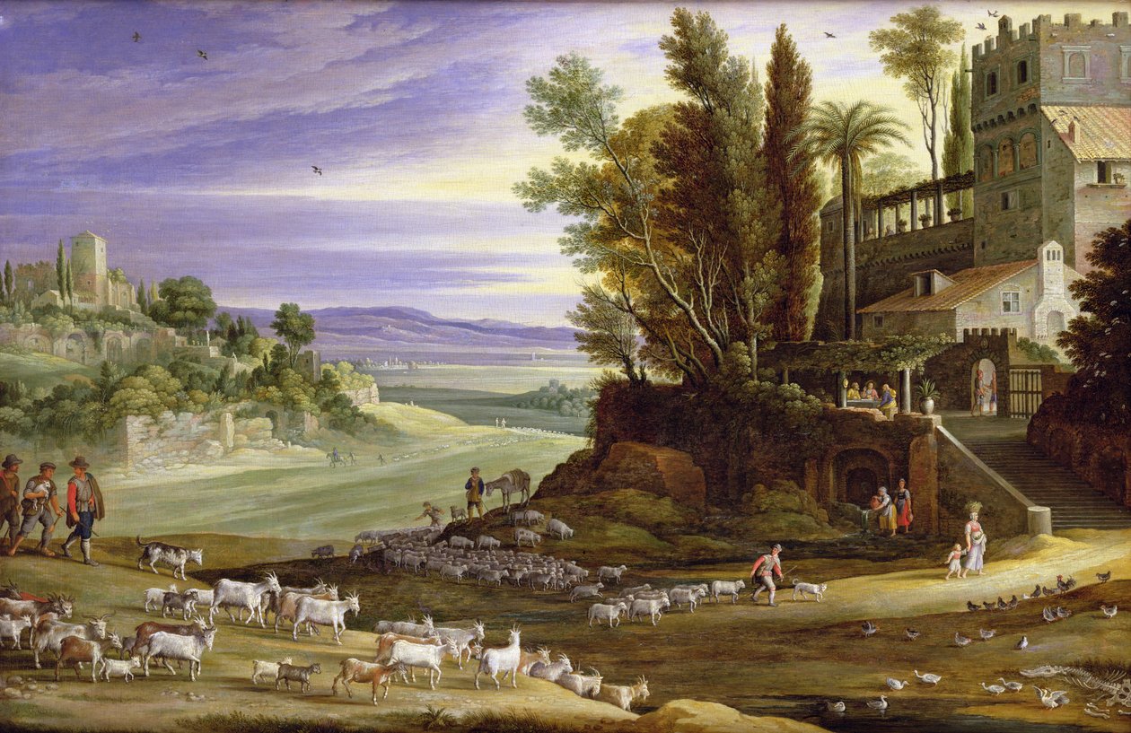 Landskap med hyrder og nattverden i Emmaus av Marten Ryckaert