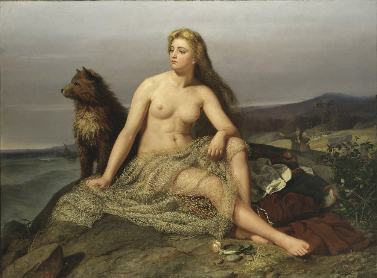 Kraka (Aslaug, Aslog), av Winge, Marten Eskil (1825-1896). Olje på lerret av Mårten Eskil Winge