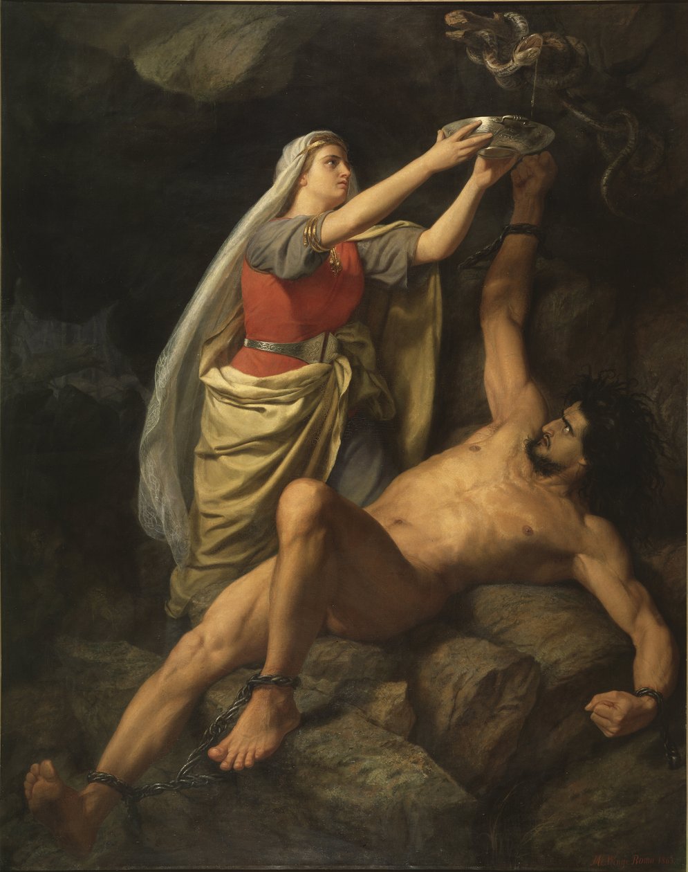 Loki et Sigyn - Loke og Sigyn, av Winge, Marten Eskil (1825-1896). Olje på lerret av Mårten Eskil Winge