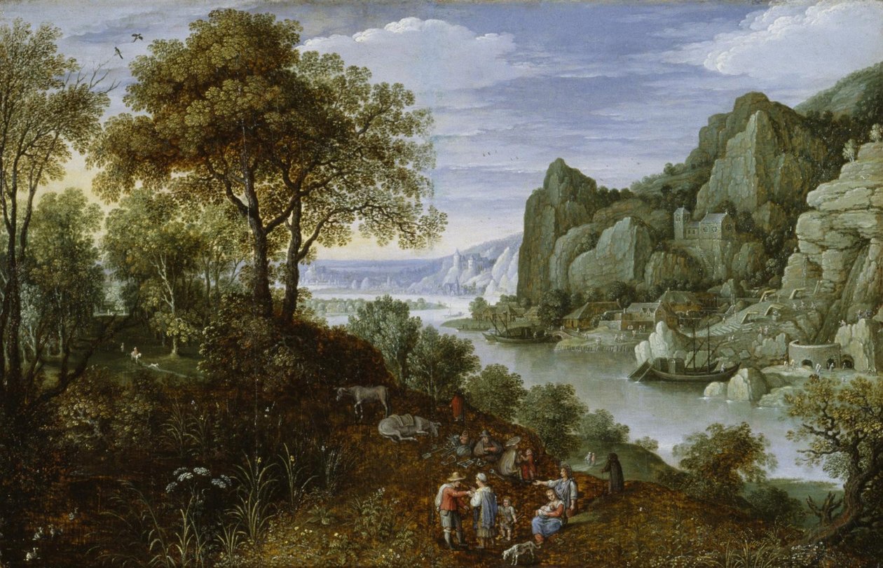 Elvelandskap med gruvedrift, 1620-29 av Marten Ryckaert