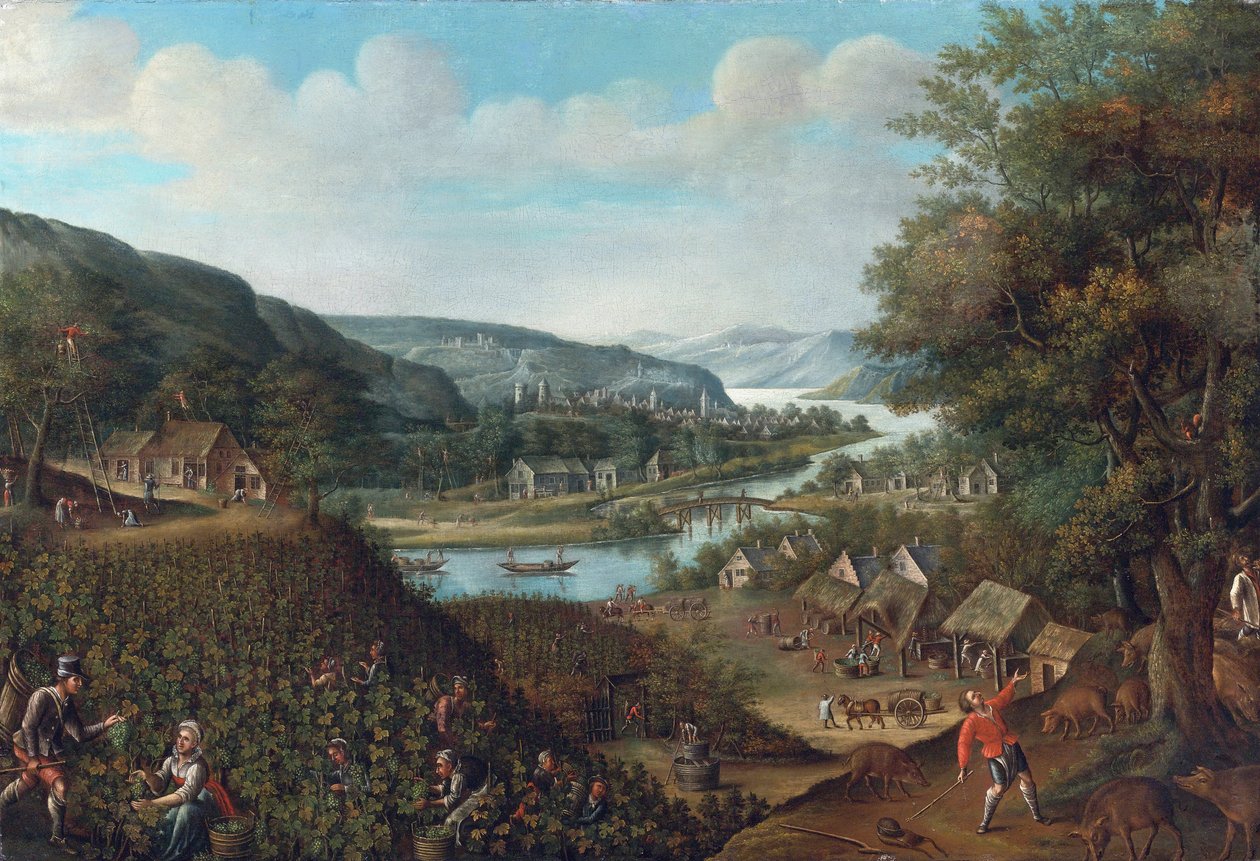 Autumn par Valckenborch, Marten van (1535-1612). Olje på lerret, størrelse: 88,3x129,5, , Privat samling av Marten van Valckenborch
