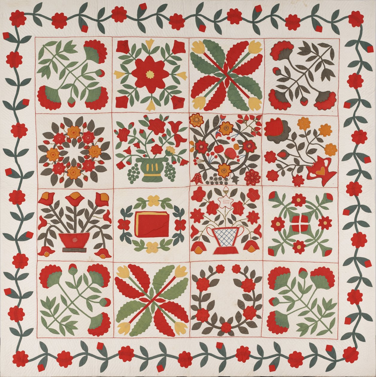 "Album Quilt", Baltimore, Maryland, ca. 1861 (bomull med silke og ull) av Martha E. Keech