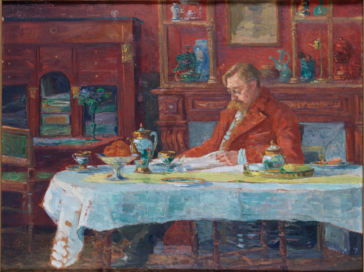 Émile Verhaeren 1855-1918 ved bordet, 1900. av Marthe Verhaeren