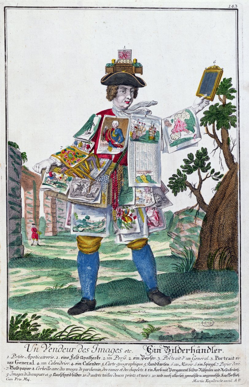 Bildeselger, ca. 1735 (fargegravering) av Martin Engelbrecht