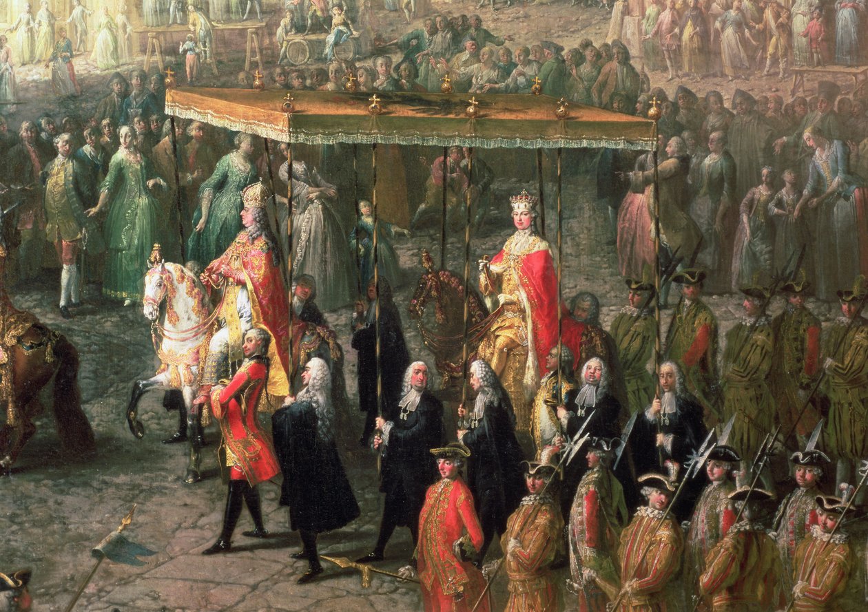 Kroningsprosesjonen til Joseph II (1741–90) keiser av Tyskland, i Romerberg, 1764 (detalj av 66718) av Martin II Mytens or Meytens