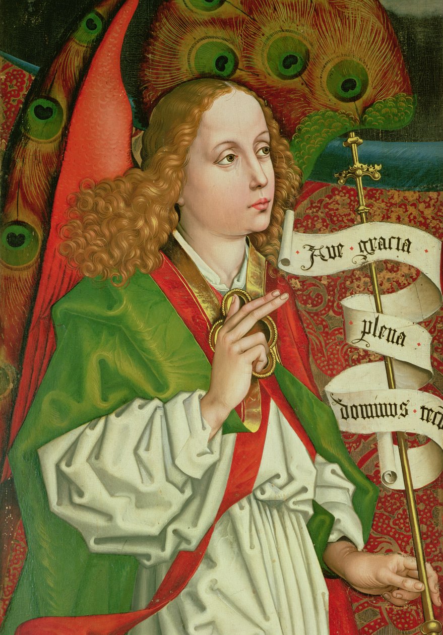 Detalj av erkeengelen Gabriel, fra kunngjøringen, fra Orlier-altertavlen, ca. 1468-70 av Martin Schongauer
