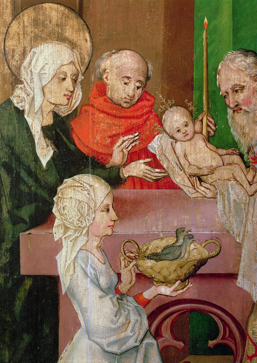 Detalj av presentasjonen i tempelet, fra dominikanernes altertavle, ca. 1470-80 av Martin Schongauer