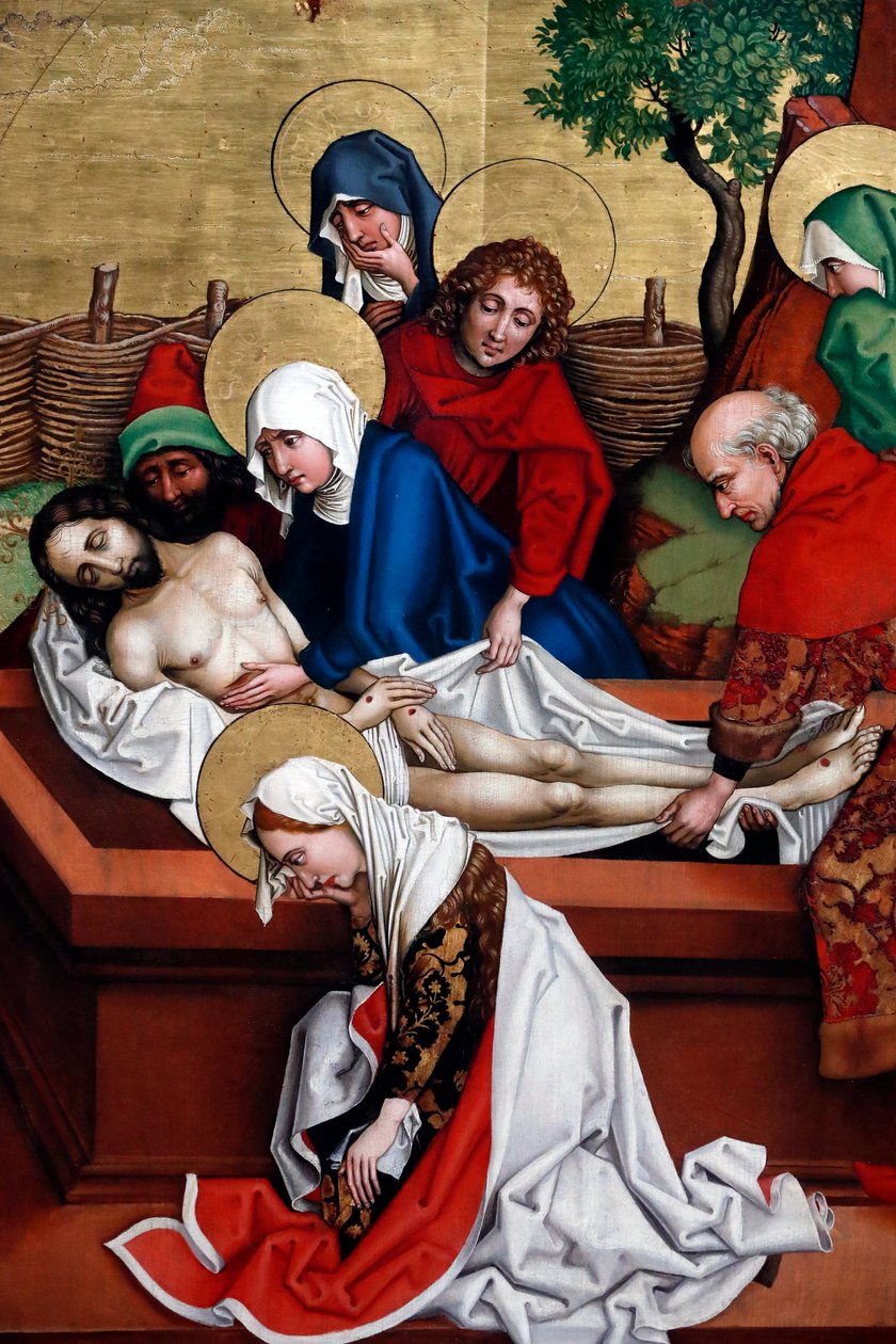 Jesus er plassert i graven (olje på trepanel) av Martin Schongauer