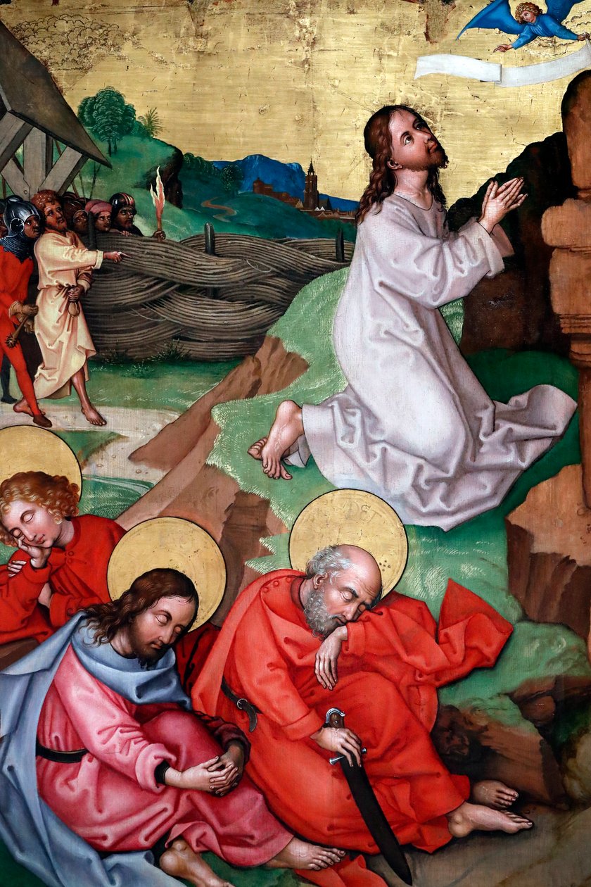 Jesus ber i Getsemane hage etter det siste måltid, mens disiplene sover av Martin Schongauer