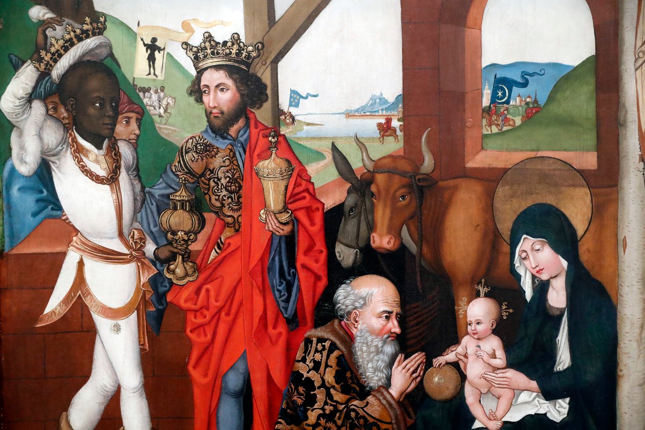 Fødsel, tilbedelse av Jesusbarnet av de tre vise menn eller magi av Martin Schongauer